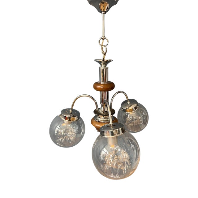 Vintage Clear Glass Murano Chandelier with Chrome Frame For Sale