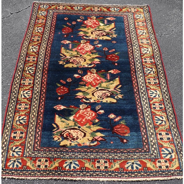 Textile Antique Persian Malayer Rug With Deep Blue Field and Rosette Bouquets 3'3 X 5'0 For Sale - Image 7 of 12