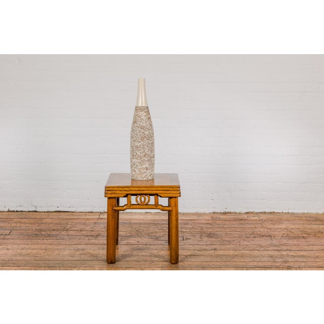 Late 20th Century Earthy Brown and Cream Ceramic Vase with Energetic Dripping Décor For Sale - Image 5 of 12