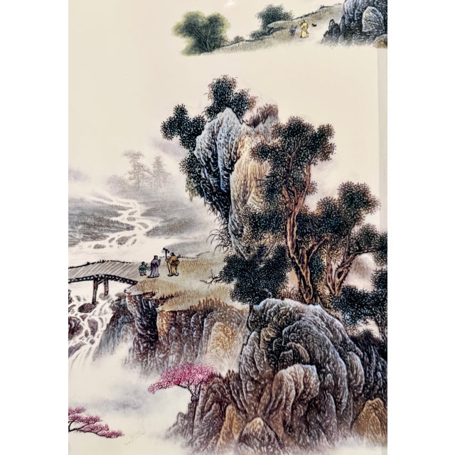 Mid 20th Century Large Chinese Porcelain Landscape Plaque With Jiangnan Scene For Sale In New York - Image 6 of 10