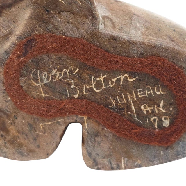 Inuit Hand-Carved Granite Seal Sculpture – Signed Eskimo Folk Art From Alaska For Sale - Image 12 of 12