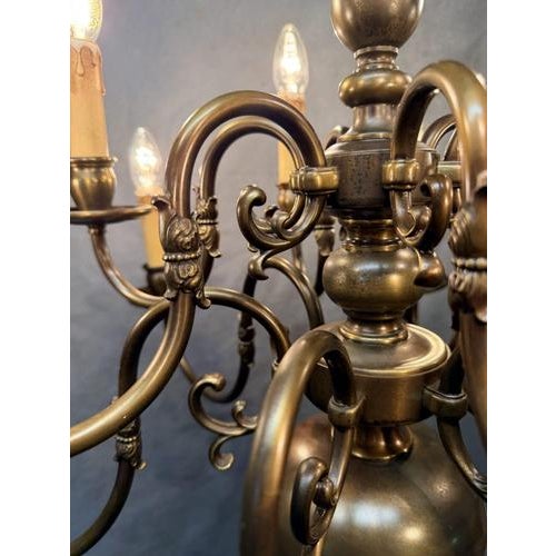 Flemish Brass Two-Tier Twelve Branch Chandelier For Sale - Image 5 of 7