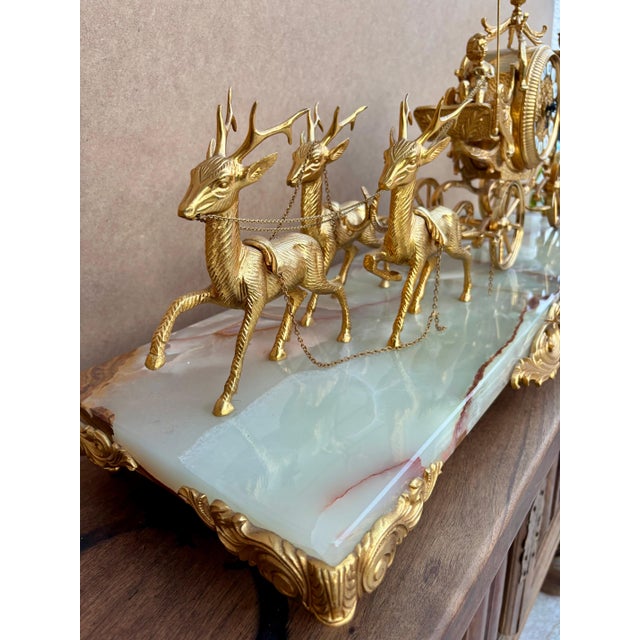 Early 20th Century Carriage Clock With Deer And Candlesticks In Gilt Bronze For Sale - Image 6 of 13