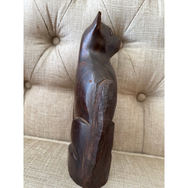 Wood Hand-Carved Wooden Cat Figurine For Sale - Image 7 of 12