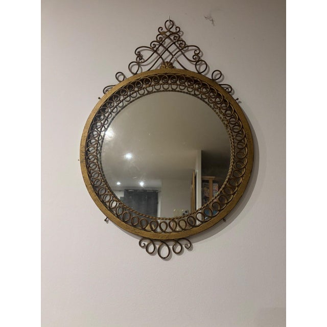 Metal Round Wall Mirror in Gilt Metal with Scrollwork, 1950s For Sale - Image 7 of 7