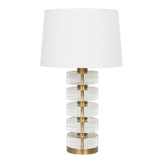 Matthew Izzo Home - Cybill Brushed Brass & Stacked Acrylic Table Lamp With Linen Shade For Sale