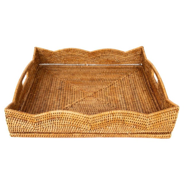 Artifacts Rattan Scallop Collection Square Tray in Honey Brown - 24" For Sale In Houston - Image 6 of 6