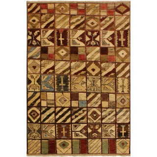 1990s Contemporary Gabbeh Brown/Green Wool Area Rug -3'11 X 5'7 For Sale
