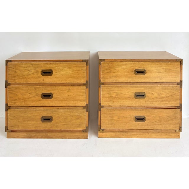 Benhardt Pecan Campaign Mid-Century Bachelor's Chests, a Pair For Sale