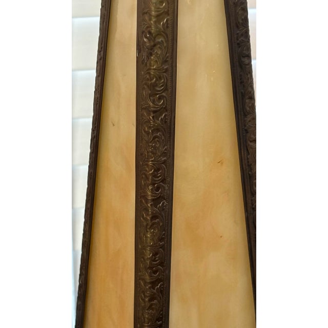 1920s Antique Meyda Arts & Craft Camel Mission Pyramid Egypt Slag Glass 3 Switch Lamp For Sale - Image 9 of 12