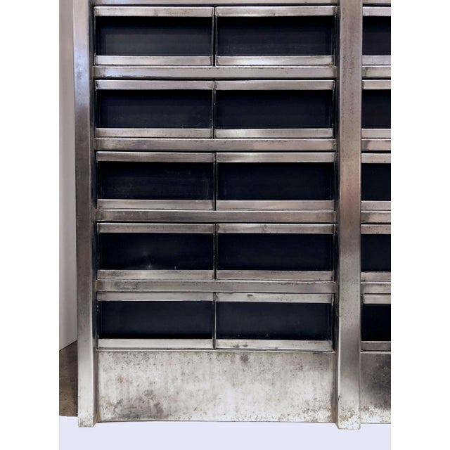 Metal Large Industrial Burnished Steel Cabinet of Drawers For Sale - Image 7 of 13