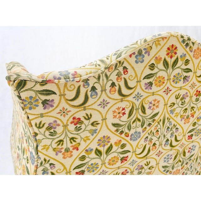 Cream Pair of Deep Profile Antique Wing Arm Chairs Mahogany Legs Federal Style For Sale - Image 8 of 18