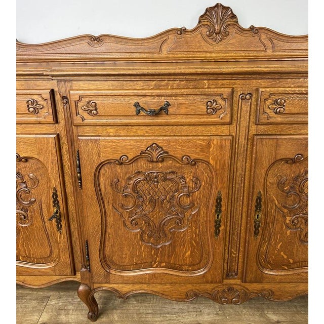 Vintage French Louis Style Oak 4-Door Sideboard For Sale - Image 10 of 18