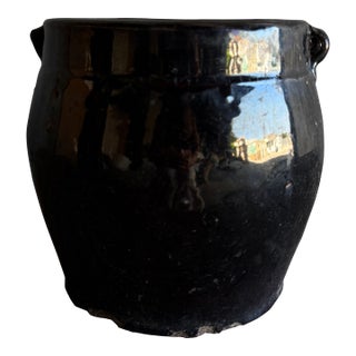 Late 20th Century Black Glazed Decorative Pottery Small Size For Sale