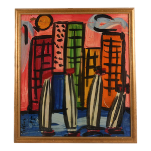 Signed Peter Keil "Boats, Buildings, and Brushstrokes" Oil on Masonite