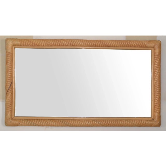 Hollywood Regency 1970s Hollywood Regency Bohemian Rectangular Handwoven Rattan and Bamboo Wall Mirror For Sale - Image 3 of 12