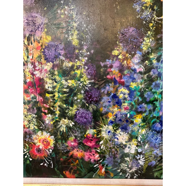 Impressive large original canvas of an abundant garden beautifully rendered by French artist M. Journod. Signed front and...