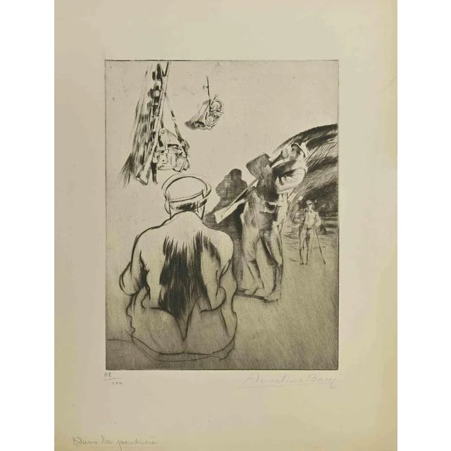 Dans la Poudrière - from "Le Croquis du Front Italien" is an Etching and Drypoint realized by the Italian Artist Anselmo...
