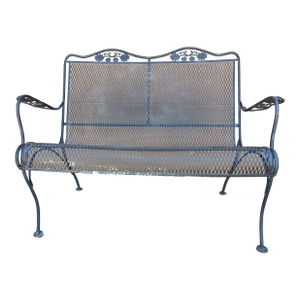 Vintage Russell Woodard Attributed Wrought Iron Briarwood Daisy Bench Settee