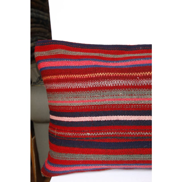 Textile Turkish Flatweave Kilim Stripe Design Pillow Cover -20''x46'' For Sale - Image 7 of 11