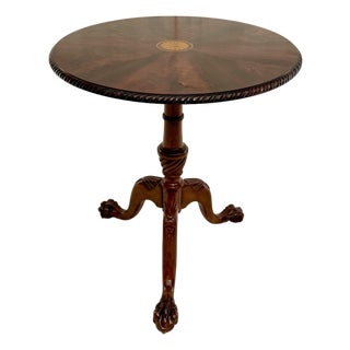 Traditional Flame Mahogany Pedestal Table With Inlaid Sunburst Top & Ball and Claw Feet For Sale