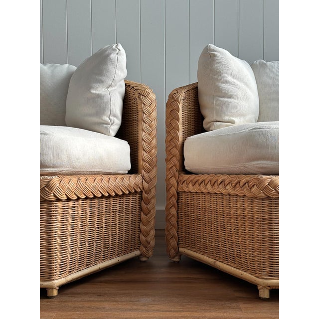 Vintage Brown Jordan Braided Wicker Lounge Chairs, Pair For Sale - Image 14 of 17