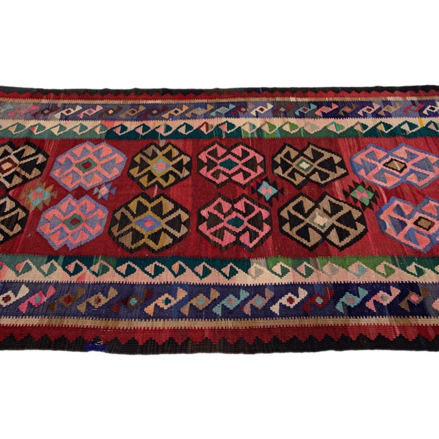 1960s 1960s Vintage Turkish Kilim Red Handmade Tribal Wool Runner For Sale - Image 5 of 8