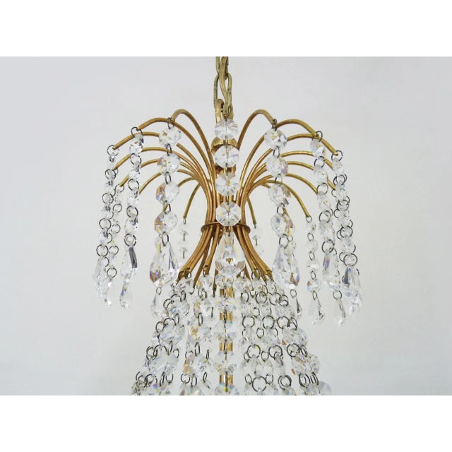 Large Brass 6-Light Chandelier with Glass Pendants, 1980s For Sale - Image 9 of 11
