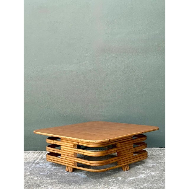 Vintage Stacked Rattan Coffee Table After Paul Frankl For Sale - Image 10 of 12