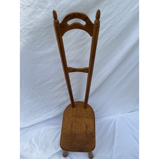 Brown 1980s Cottagecore Oak Stool Highback Artisan Crafted Country Oak For Sale - Image 8 of 10
