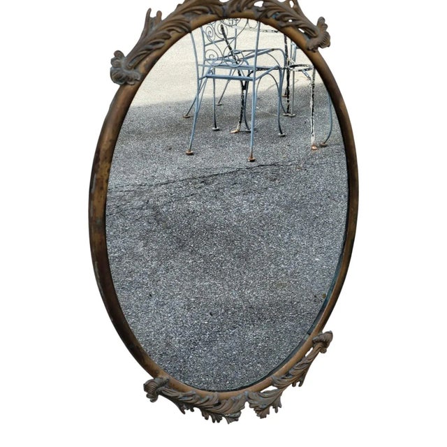 Italian Solid Brass Oval Wall Mirror Vintage Decorative Hanging Mirror For Sale - Image 11 of 14