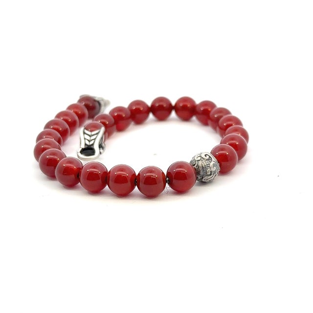 1990s David Yurman Carnelian Carved Prayer Beads Bracelet 8.5" Silver Estate For Sale - Image 11 of 11