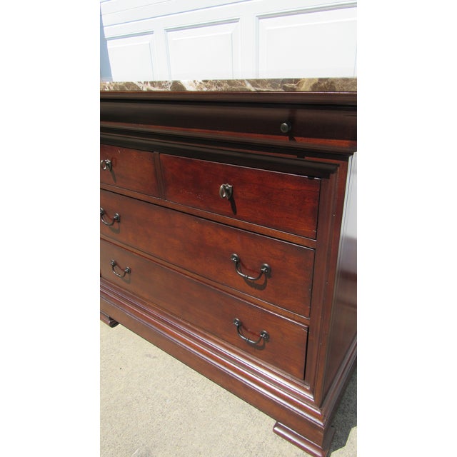 1980s 1980s Thomasville Cherry Marble Top Tall Chest Dresser Designer For Sale - Image 5 of 12