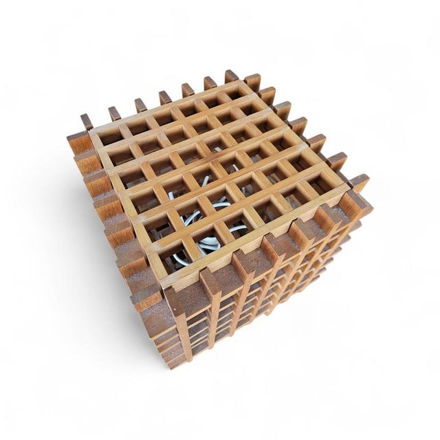 Brown Mid-Century Modern Wood Cube Table Lamp, Italy, 1960s For Sale - Image 8 of 10