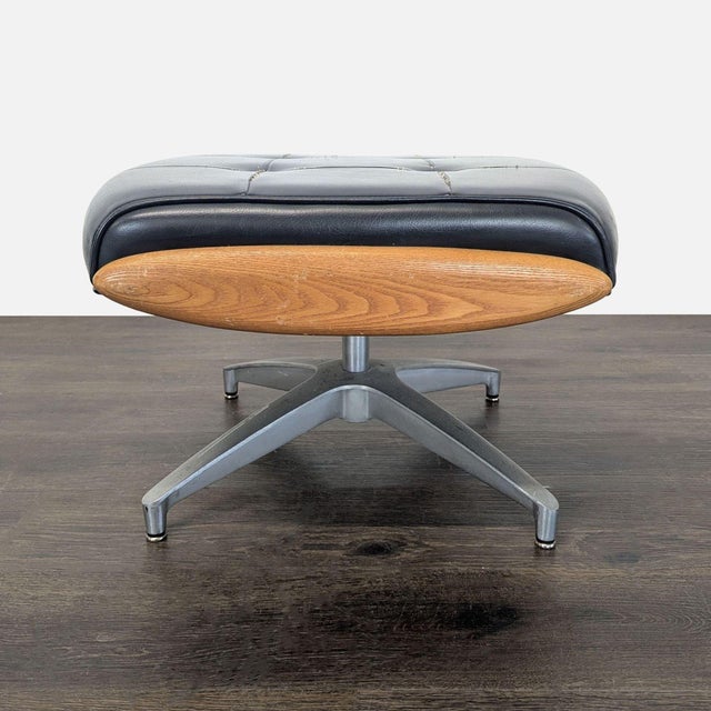 Vintage Heywood-Wakefield Mid Century Modern Black Leather Lounge Chair & Ottoman For Sale - Image 9 of 18