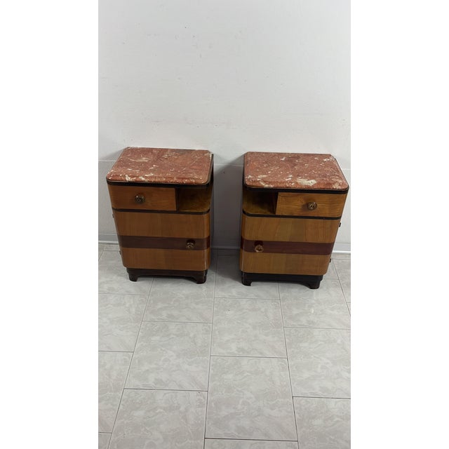 Art Deco Wood and Marble Bedside Tables, 1940s, Set of 2 For Sale - Image 12 of 14