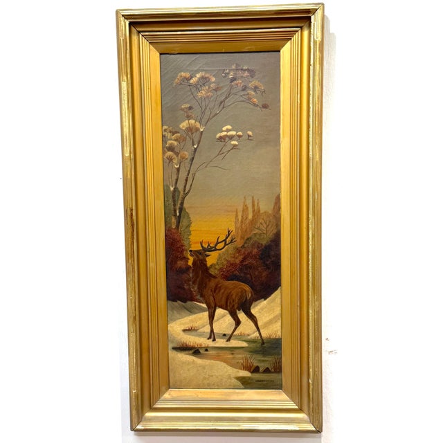 Early 20th Century Pair American Sporting Paintings Elk & White-Tailed Deer Buck, Signed A. Crozier For Sale - Image 5 of 18
