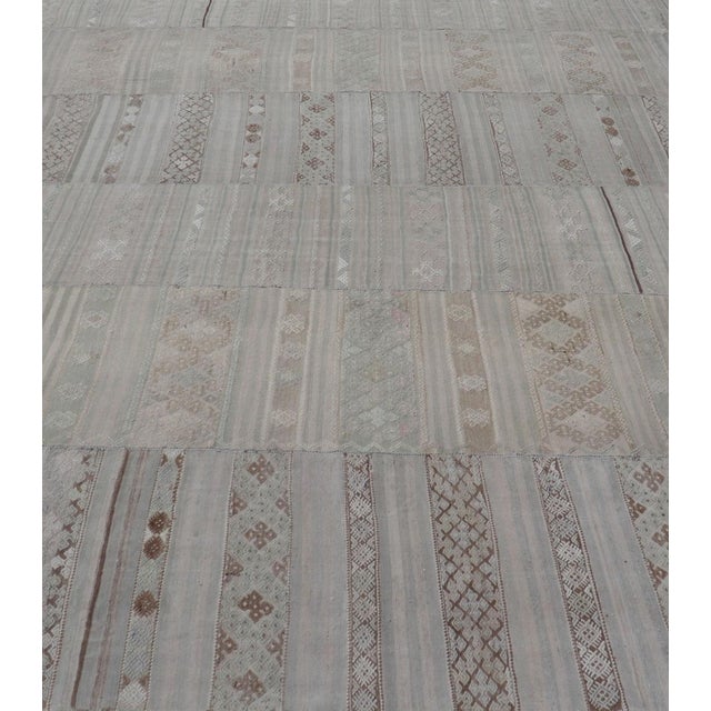 Mid 20th Century Vintage Neutral Paneled Kilim Flat-Weave in Neutral Muted Tones For Sale - Image 5 of 13