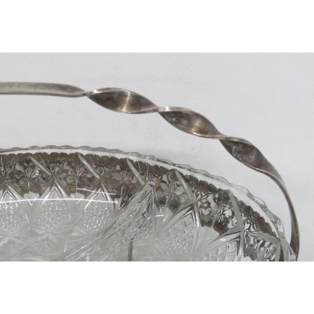 1960s Mayell Queen Anne Divided Glass Dish on Footed Silver Plated Handled Stand For Sale - Image 13 of 15