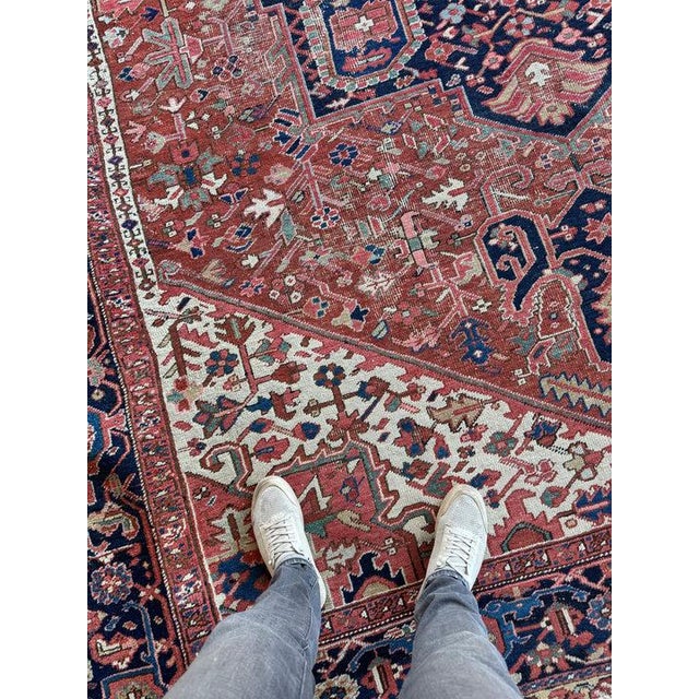 Name: DECORATIVE Antique Heriz Carpet | Raw Earthy Rusty & Clay Undertones, Beige, Green, Coral, Camel, Indigo Size: ~...