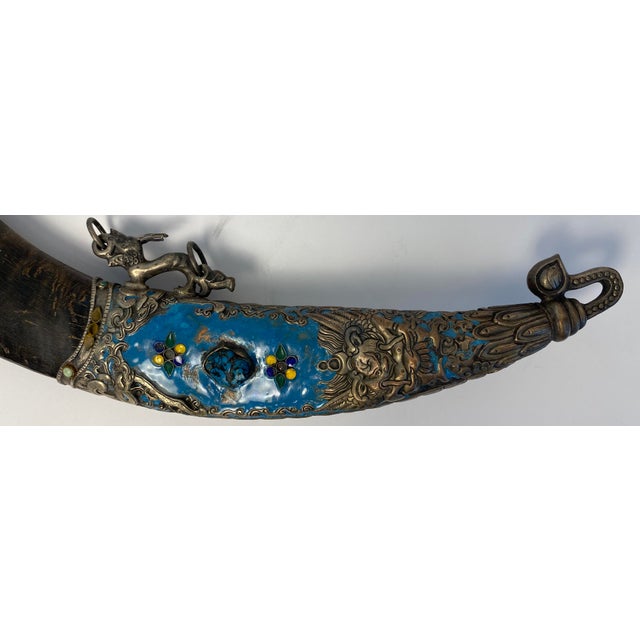 Antique Tibetan Ritual Dagger With Silver, Turquoise Blue Enamel and Dragon For Sale - Image 17 of 18