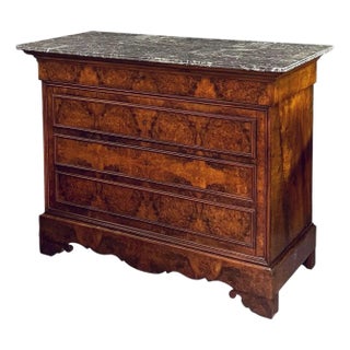 French Louis Philippe Chest or Commode of Burr Walnut With Marble Top For Sale