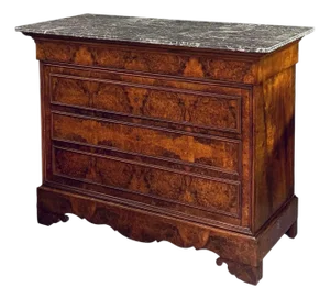 French Louis Philippe Chest or Commode of Burr Walnut With Marble Top