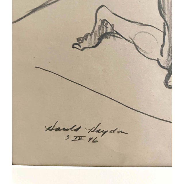 Mid-Century Modern 1946 Graphite on Paper, Kneeling Male Nude Figure Study by Artist Harold Haydon For Sale - Image 3 of 5