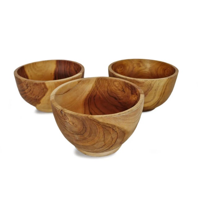 Contemporary Simple Teak Wood Bowl For Sale - Image 3 of 6