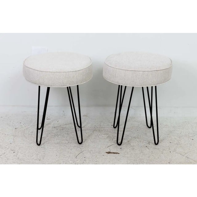 Off-white Pair of Round Midcentury Style Hairpin Benches or Stools For Sale - Image 8 of 9