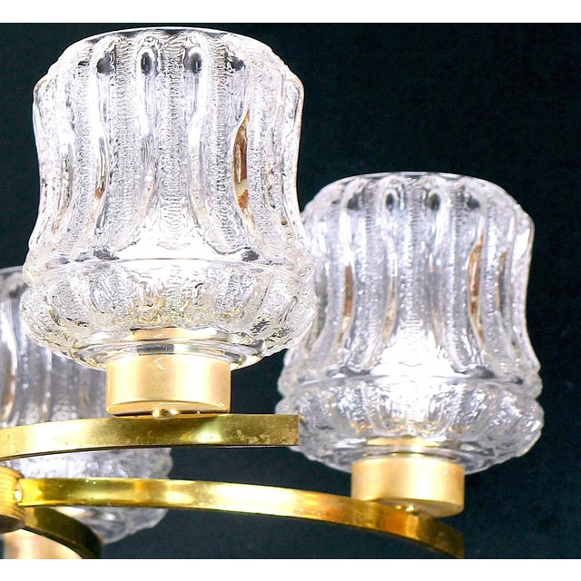 Mid 20th Century Brass & Glass Chandelier, Five Lights, France Mid-Century For Sale - Image 5 of 7