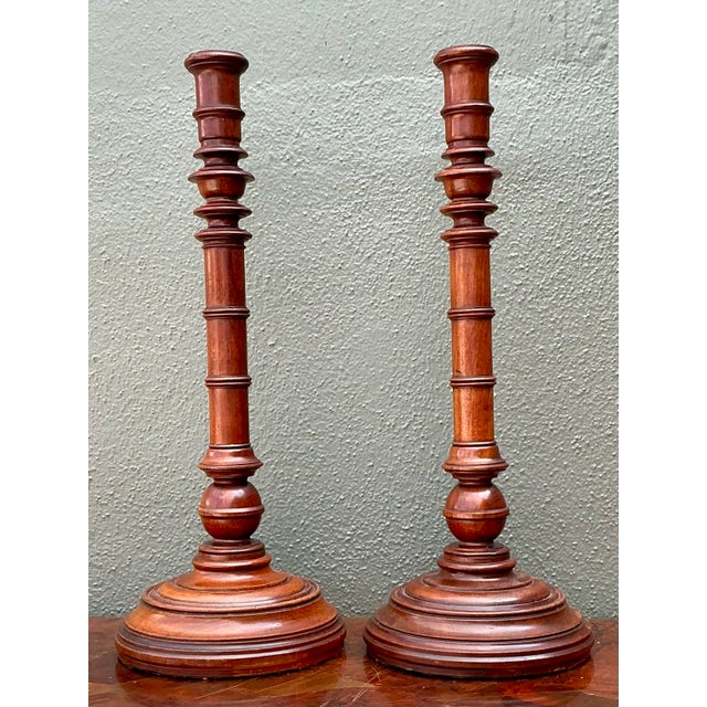 Vintage Turned Wood Candlesticks - A Pair For Sale - Image 4 of 12