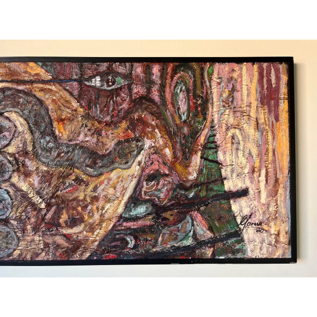 Brown 1980 Marero Mixed Media Mystery Abstract Painting, Framed For Sale - Image 8 of 13