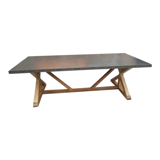 Restoration Hardware Style Riveted X Base Stainless Steel Top Dining